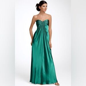 Laundry by Design Green Strapless Sweetheart 100% SILK Gown Maxi Dress LIKE NEW